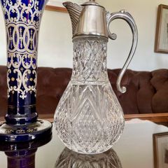 Antique Vintage Silver Plated Crystal Glass Claret Jug Pitcher