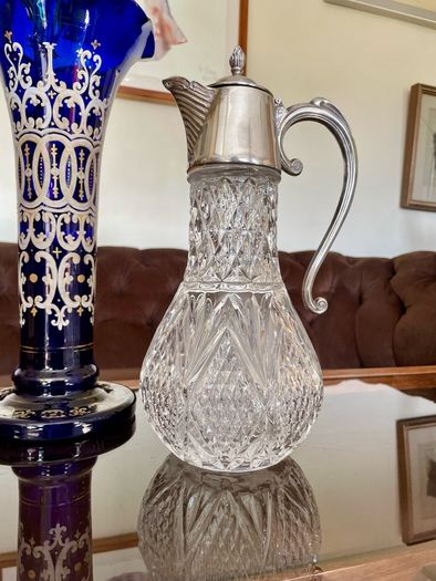Antique Vintage Silver Plated Crystal Glass Claret Jug Pitcher