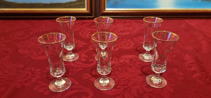 6 Pieces Irish Shamrock Gold Rimmed Footed Shot Glasses