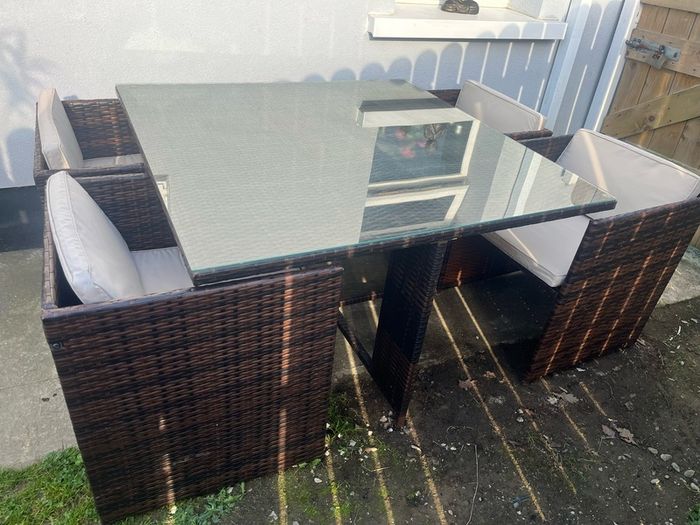 4 Seater Brown Rattan Cube Garden
