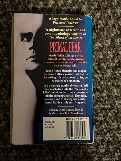 William Diehl Primal Fear Horror Book