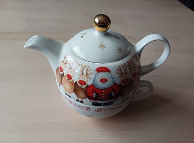 Christmas Novelty Teapot and Cup Set Single Serving PRICE & KENSINGTON