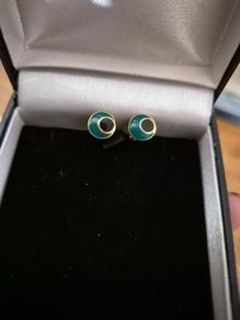 Small Vintage Dark Green and Black Earrings