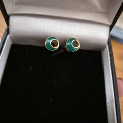 Small Vintage Dark Green and Black Earrings