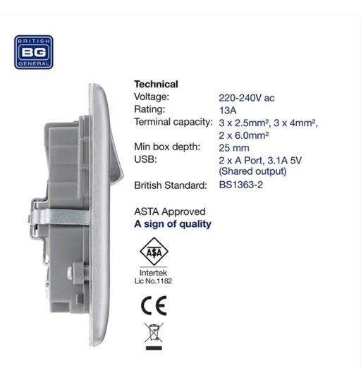 BG Electrical Brushed Steel wall outlets