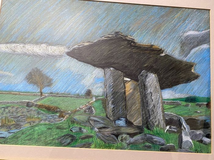 Title: Vintage Framed Pastel Drawing Poulnabrone 1984Dolmen, Co. Clare (Signed 'Mark',