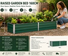 Raised Garden Bed 160cm Galvanised Steel Planter Box Green