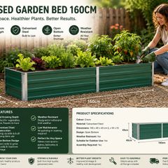 Raised Garden Bed 160cm Galvanised Steel Planter Box Green
