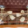 1980s Vintage Antique Brass Stylish 5 Arm Opaque Marble Effect Ceiling Lights Image 6