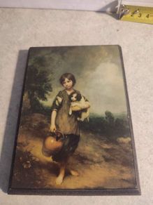 SMALL PRINT ON WOOD PLQUE OF Cottage Girl with a Dog and Pitcher - Gainsborough