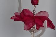 Fuchsia Pink Clip On Tassel Chain Crystal &amp; Pearl Earrings