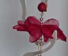Fuchsia Pink Clip On Tassel Chain Crystal & Pearl Earrings