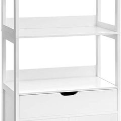 _tall cabinet, bathroom cabinet, free-standing bathroom cabinet, bookcase, 3 open compartments, 1 drawer and 2 cabinet doors, 60 x 32.5 x 154 cm, hall, kitchen, study, white