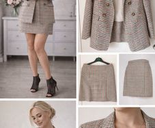 New Look Brown Check Double Breasted Blazer with Skirt
