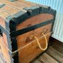 Antique 1890s steamer trunk chest Liver brass plates Image 3