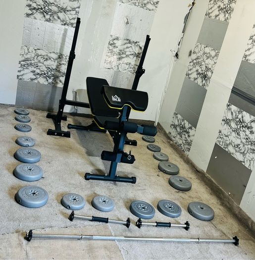 Barbell Dumbbells Weights Rack Bench