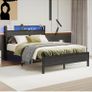 Double Bed Frame with LED Lights/Charging Station,4ft6 Metal Platform Bed Frame with Storage Headboard/Mattress Foundation/Metal Slat Support/No Box Spring Needed,Under-bed Storage,Black Bed Image 6