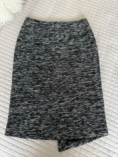 Marble Black & White Tweed Asymmetric Button Midi Skirt - Size EU 38