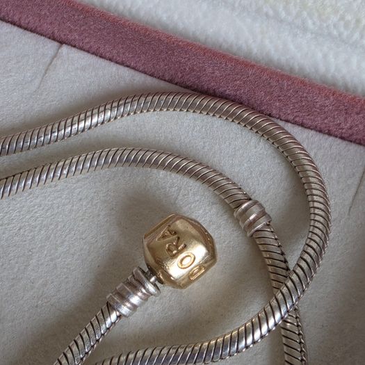 Pandora snake necklace Sterling silver size (40.5cm)gold claps 14k (g585) signs of wear on the clasp please check the all photos