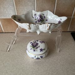 Aynsley Wild Violet Shell shaped Dish & Trinket Box