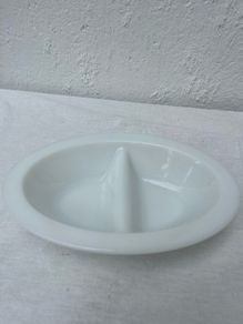 Vintage JAJ Pyrex Milk Glass Divided Serving Dish made in England