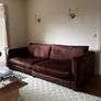 Brown velvet sofa with bun feet Image 3