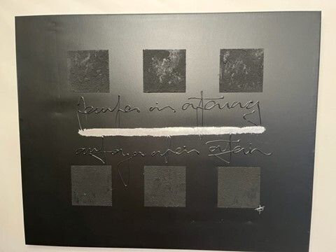 2 matching Black white & silver wall art canvas - Rachel McCann Or Collection