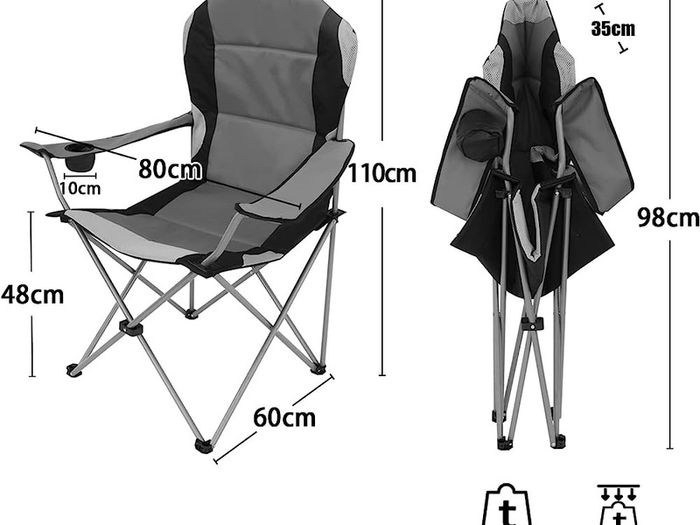 Camping Chair, Padded Camping Chairs for Adults with Armrests and Cup Holder, Heavy Duty Folding Chair Portable for Fishing Beach, Perfect for Caravan Trips, BBQs, Garden, Picnic, Travelling (FREE SHIPPING)