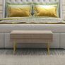Beige Upholstered Storage Bench with Gold Steel Legs Image 3