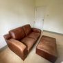 Brown Leather Couch and Poof Image 2
