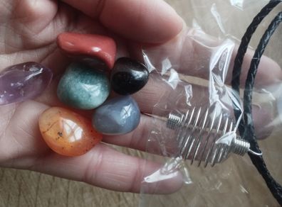 Cage Necklace with 6 Natural Stones.