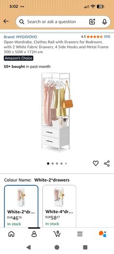 small wardrobe/hanging rail