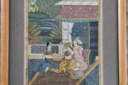 Mughal miniature painting with Urdu/Persian manuscript text