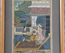 Mughal miniature painting with Urdu/Persian manuscript text