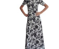 Black and white floral satin custom-made dress