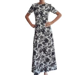 Black and white floral satin custom-made dress