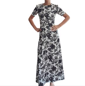 Black and white floral satin custom-made dress