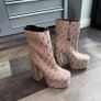 River Island Beige/Gold Monogram Platform Ankle Boots UK 5 / EU 38 Image 3