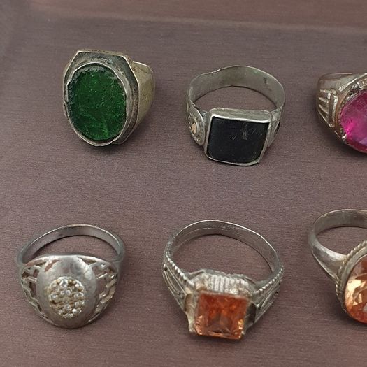 Antique Ring Collection Lot of 15 Mixed Brass Stone & Glass Rings