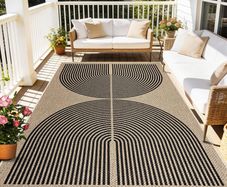 Living Room Rug, 160 x 230 cm, Jute Look Kitchen Rug, Natural Washable Rug, Black Brown, Non-Slip Rugs for Bedroom, Balcony, Entrance, Dining Room, Office Area Decor