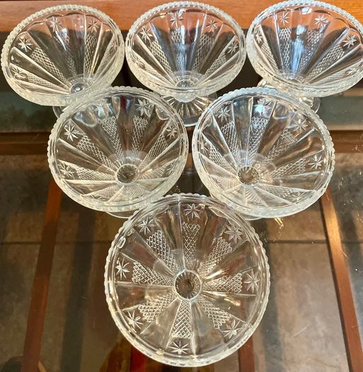 1950s Art Deco Vintage Pressed Glass Dishes Footed Set Of 6 1950