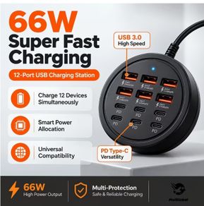 66W USB-C Fast Charging Round Hub, 12-in-1