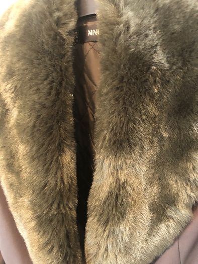 Mango dark green faux fur collar jacket