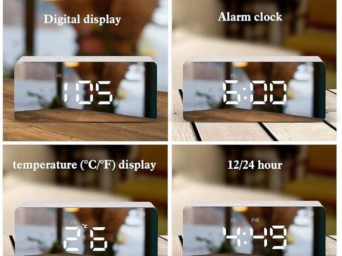 NEW SALE | LED Digital Mirror Alarm Clock with Temperature & Date Calendar for Bedside, Bedroom, Office, Snooze, Adjustable Brightness