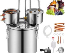 3 Gal / 11.4 L Stainless Steel Water Alcohol Distiller with Copper Coil for Fast Cooling, Dual Condenser Distiller Kit with Secondary Distillation