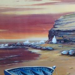 Can post! Vintage Framed Coastal Sunset Print ("A. Peters")