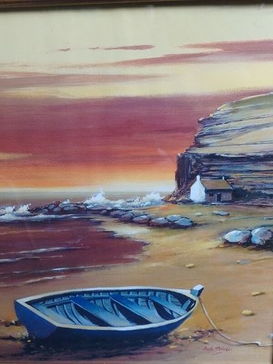 Can post! Vintage Framed Coastal Sunset Print ("A. Peters")