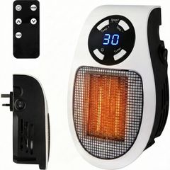 500W Ceramic Fan Heater with Remote, Plug In Electric Heater, Adjustable thermostat, 12 Hour Timer and LED Display, 2 Fan Speeds, Overheat Protection, Suitable for Home, Office (White, 500W)