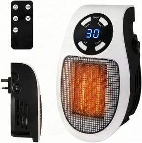 500W Ceramic Fan Heater with Remote, Plug In Electric Heater, Adjustable thermostat, 12 Hour Timer and LED Display, 2 Fan Speeds, Overheat Protection, Suitable for Home, Office (White, 500W)