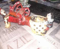 Antique Cast Iron Professor Pug Frogs Great Bicycle Feat Mechanical Bank